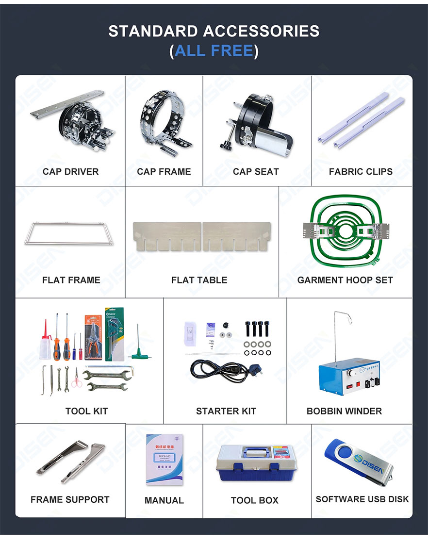 ชุดอุปกรณ์เสริมมาตรฐานฟรีสำหรับเครื่องปัก DS-GA1212 